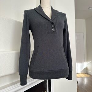 Banana Republic Charcoal Button-Neck Pullover Sweatshirt Shawl Neckline Size XS